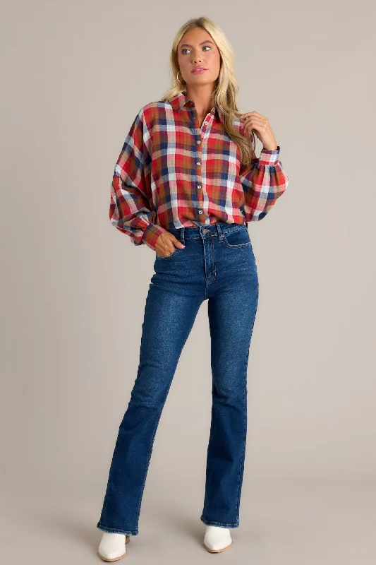 Doesn't Add Up Red Multi Plaid Top