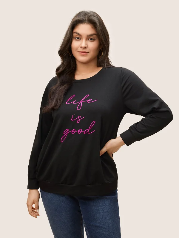 Contrast Positive Slogans Embroidered Sweatshirt