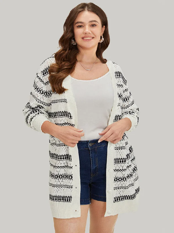 Geometric Striped Button Through Patchwork Cardigan