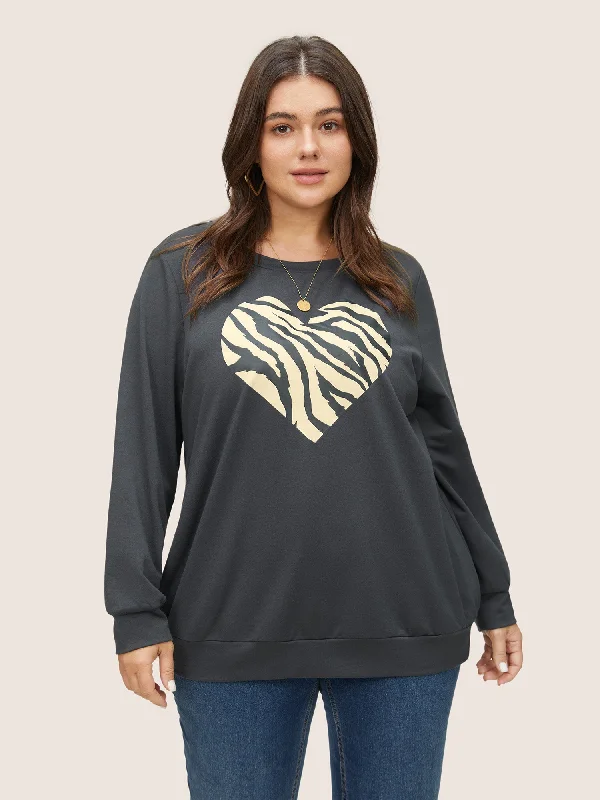 Heart Pattern Contrast Crew Neck Sweatshirt