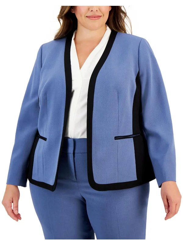 Plus Womens Colorblock Business Open-Front Blazer