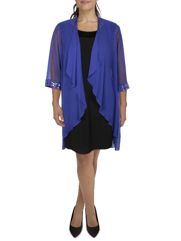 Plus Womens Sheer Drapey Duster Blazer