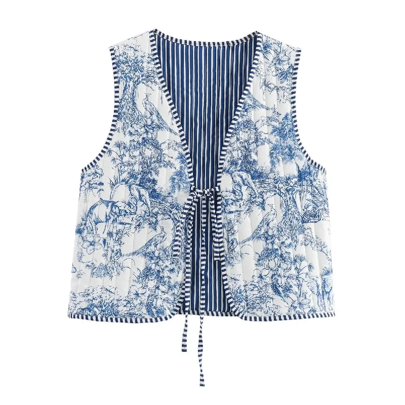 Women's Printed Lace-up Cotton Vest