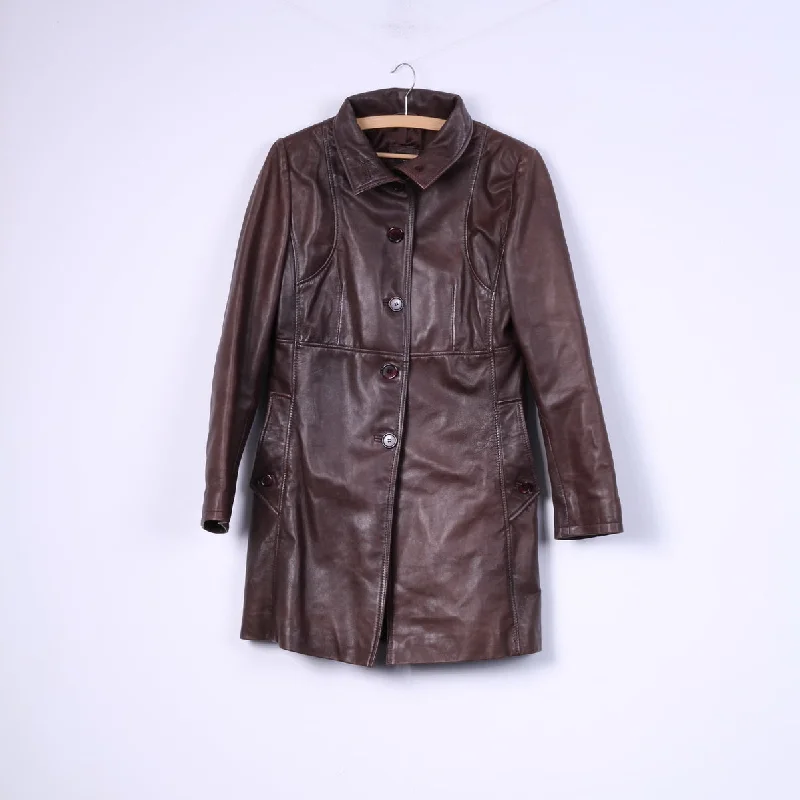 Aleksander Of Norway Women 40 M Coat Jacket Dark Brown Leather Single Breasted Top