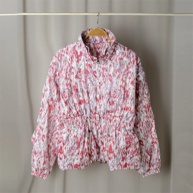 New Women's Color Print Jacket Coat Ladies Detachable Long Sleeve Slim Waist Zipper Outwear Fashion for Autumn Winter