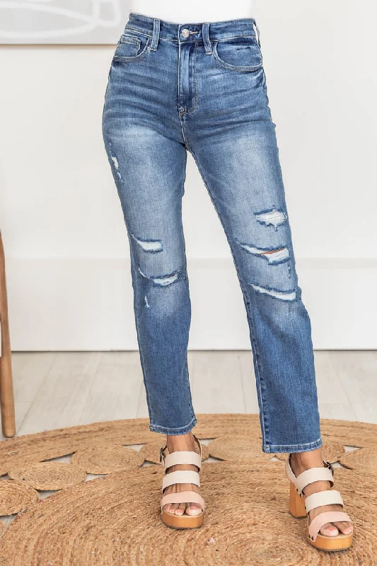 Mckayla Medium Wash Distressed Crop Jeans FINAL SALE