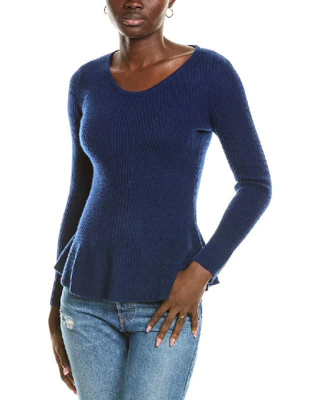 sofiacashmere Peplum Rib Scoop Neck Cashmere Sweater