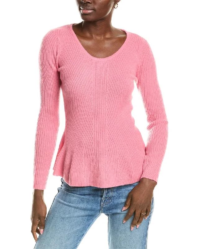 sofiacashmere Peplum Rib Scoop Neck Cashmere Sweater