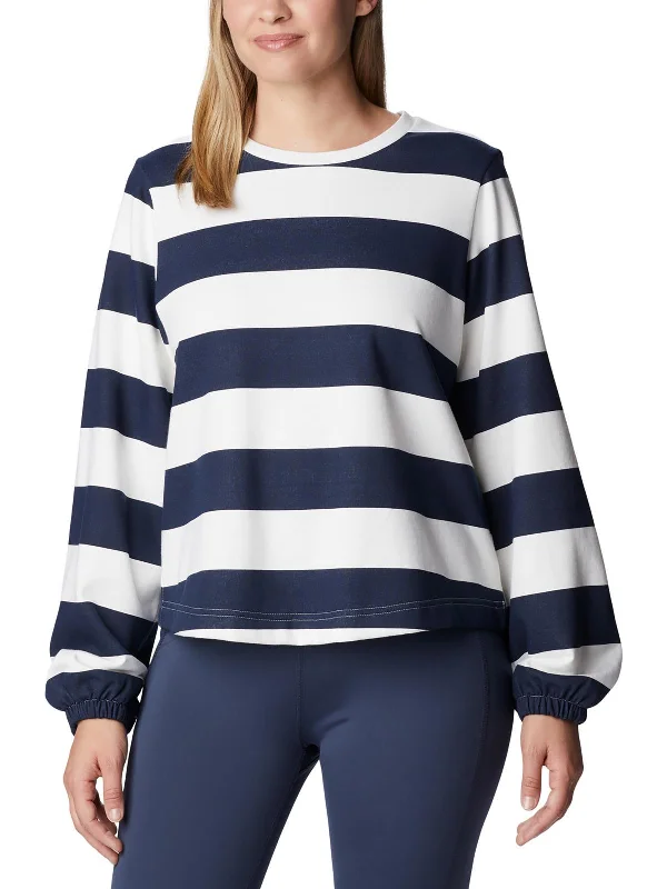 Womens Cotton Striped Crewneck Sweater