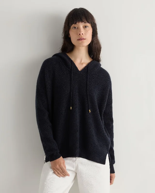 Women's Honeycomb Hooded Cashmere Jumper Navy Blue