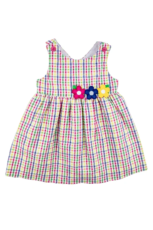 Plaid Seersucker Dress With Flowers