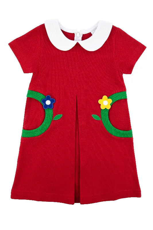 Pique Knit Dress With Pockets And Flowers