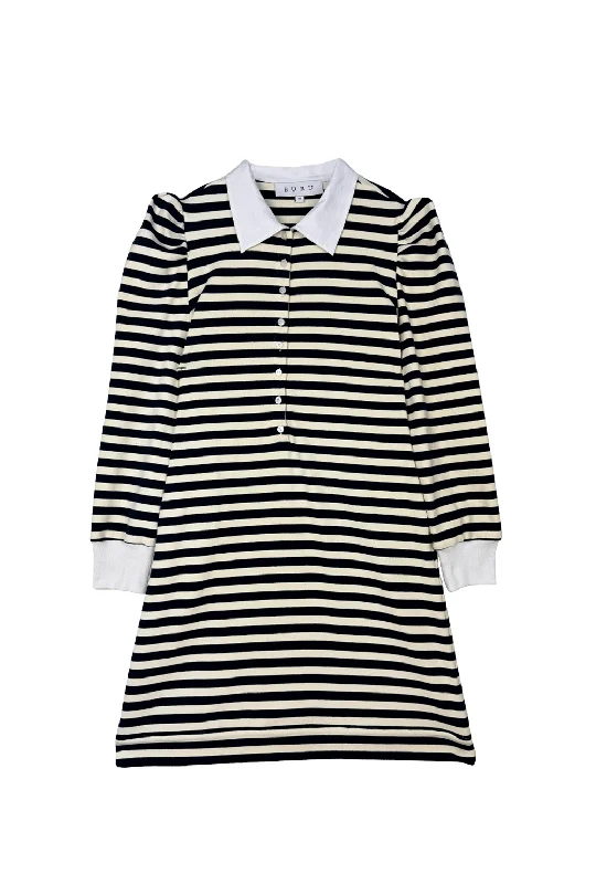 Collared Knit Dress - Navy Stripe