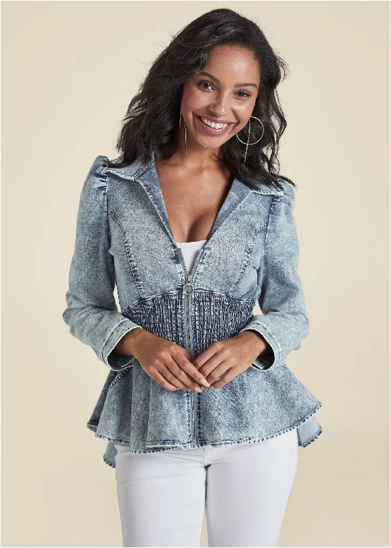 Peplum Jean Jacket - Cool Wash