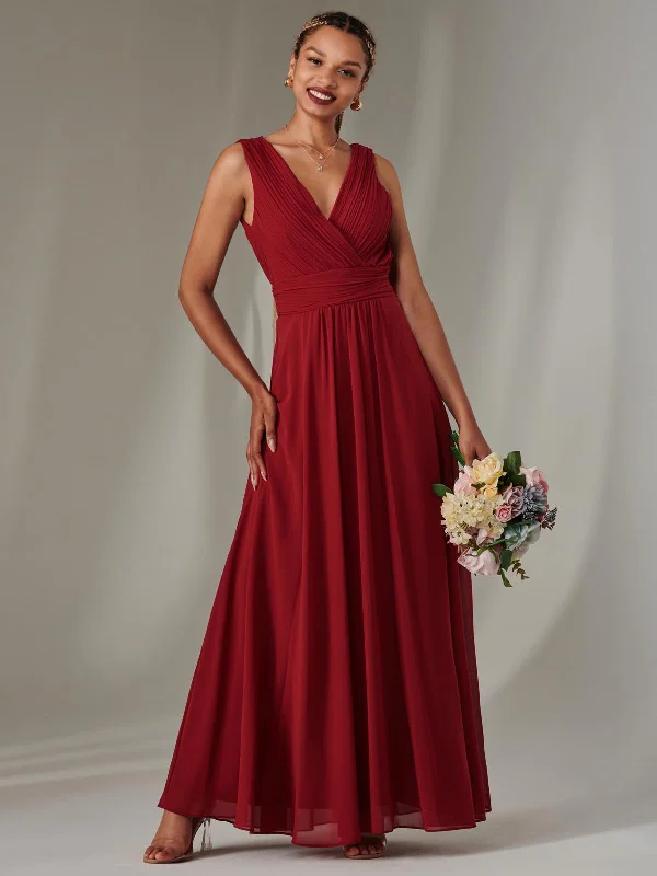 Cora Sleeveless Chiffon Maxi Dress, Dark Red