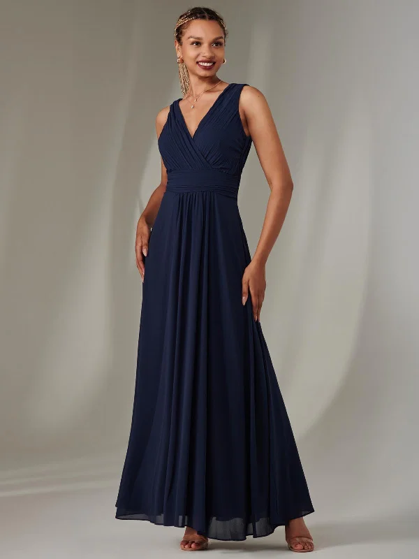 Cora Sleeveless Chiffon Maxi Dress, Navy