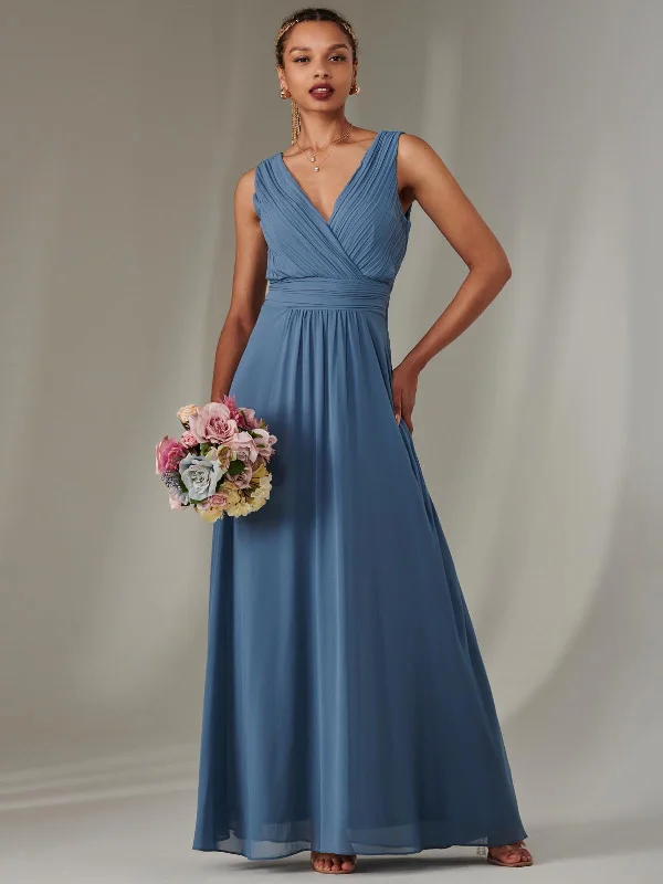 Cora Sleeveless Chiffon Maxi Dress, Steel Blue