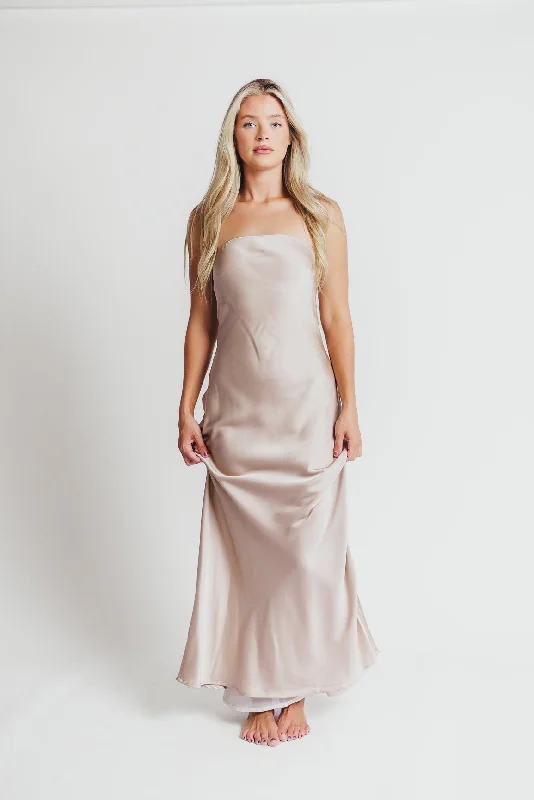 Going Out Strapless Bias Cut Maxi Dress in Champagne