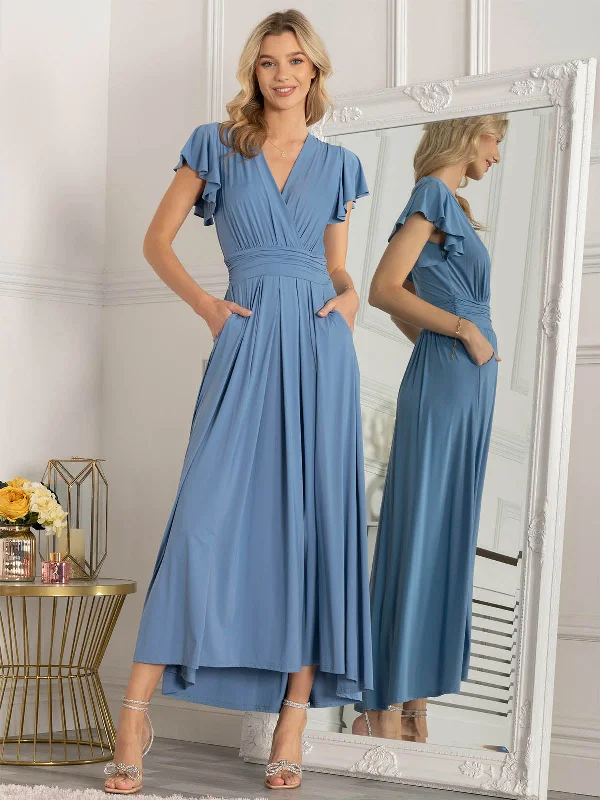 Jolie Moi Airene Cap Sleeve Maxi Dress, Steel Blue