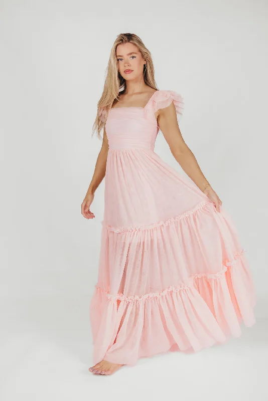 Bella Tiered Tulle Maxi Dress in Pink Blush - Bump Friendly & Inclusive Sizing (S-3XL)