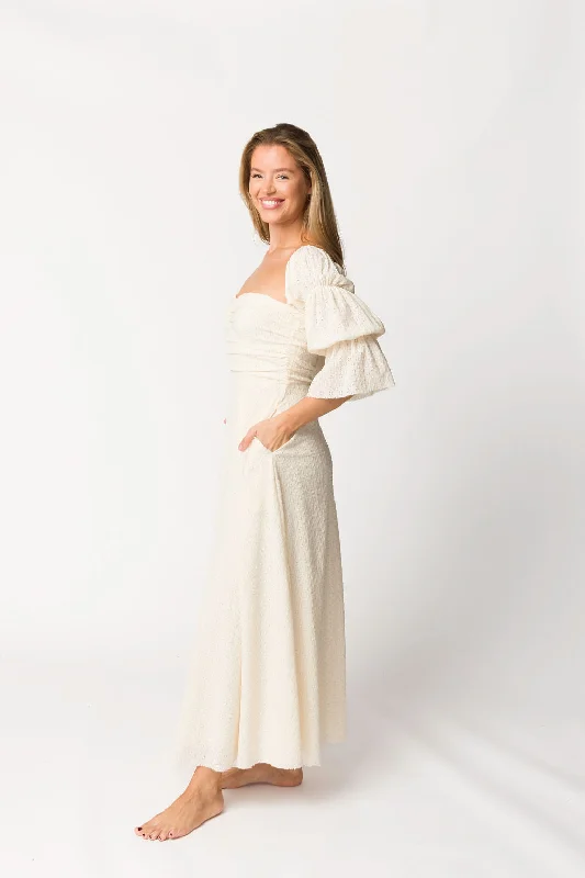 Corrine Tiered Sleeve Maxi Dress with Pockets in Ivory Cream - Bump Friendly