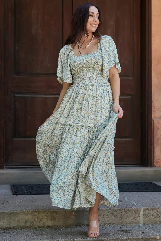 Regina Smocked Maxi Dress | Green Floral