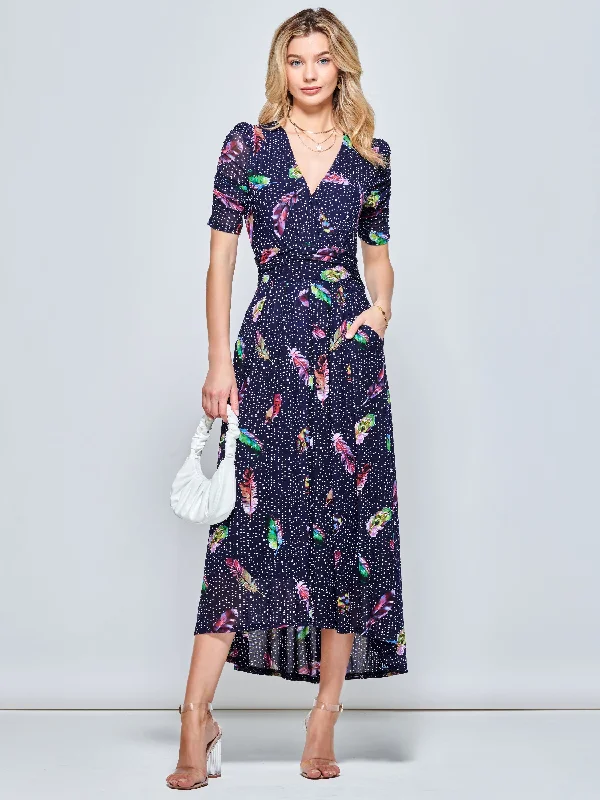 Ressie Dip Hem Maxi Dress, Navy Feather