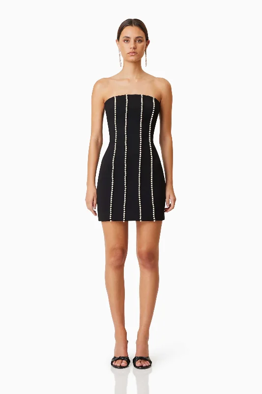 Sonnet Mini Strapless Pearl Dress In Black