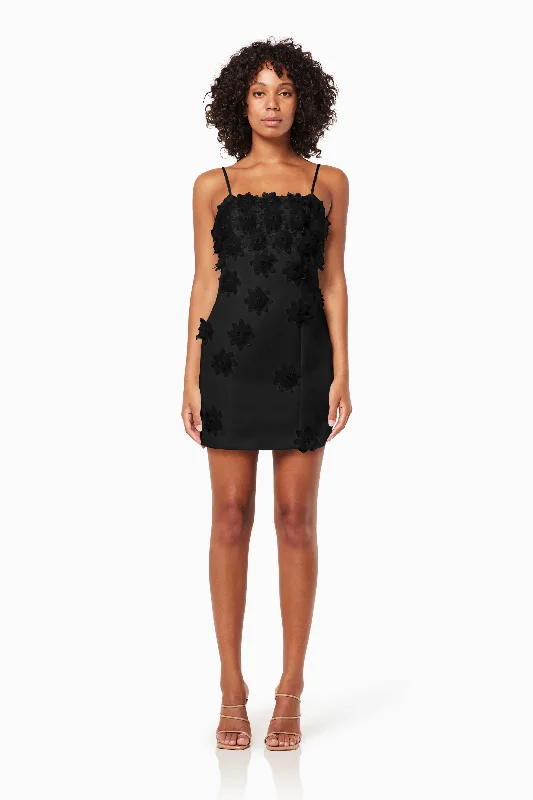 Sutton 3D Floral Mini Dress In Black