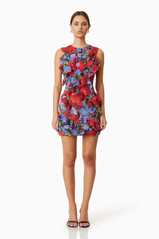 Thea Mini Party Printed Dress In Red