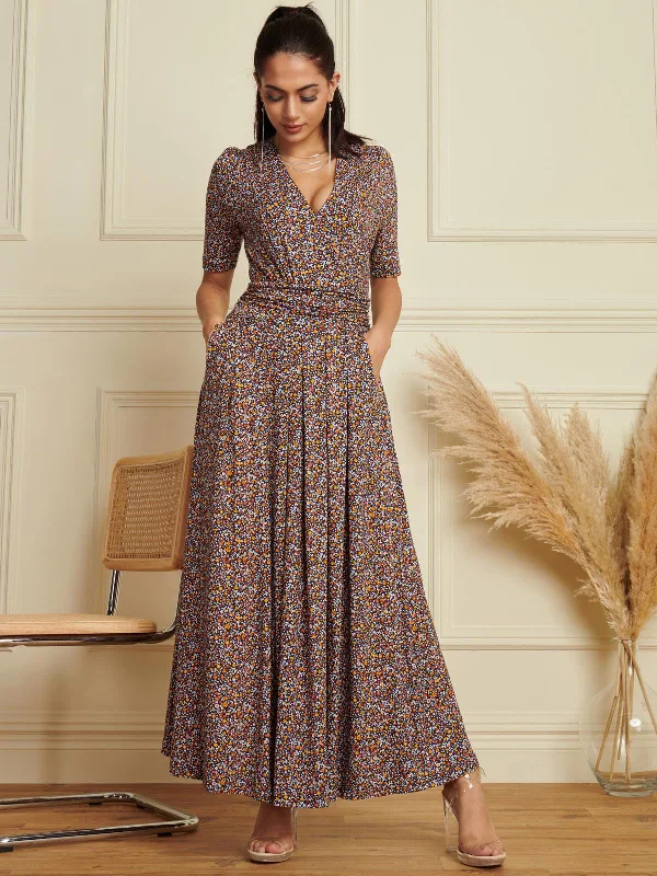 Wrap Front Viscose Maxi Dress, Navy Floral