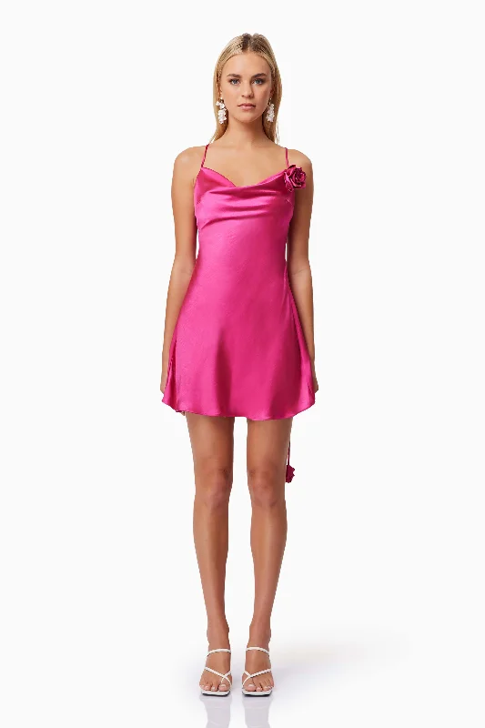 Aria Cowl Neck Party Mini Dress In Pink