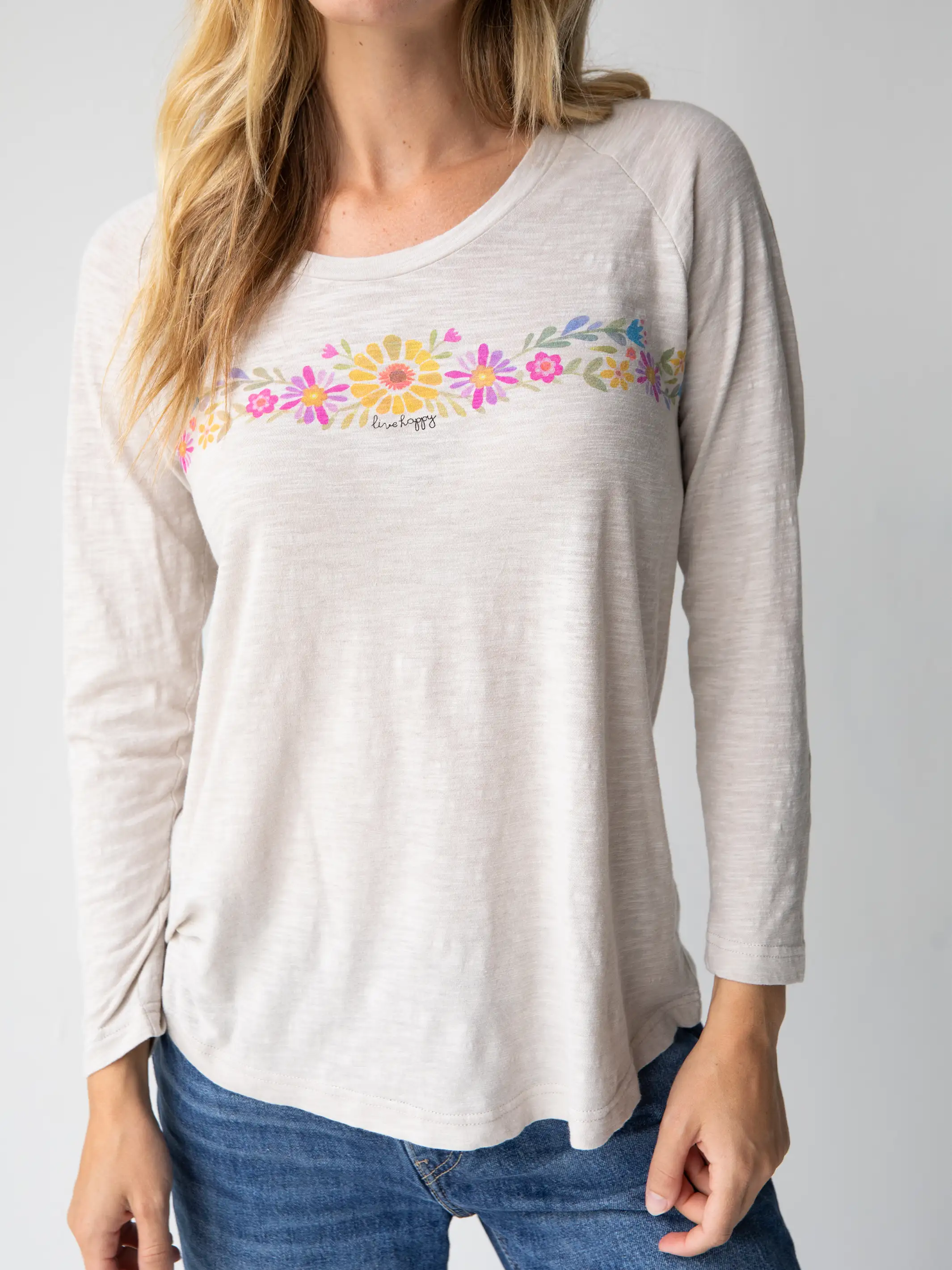 Long Sleeve Boho Cotton Tee Shirt - Moonstone Live Happy