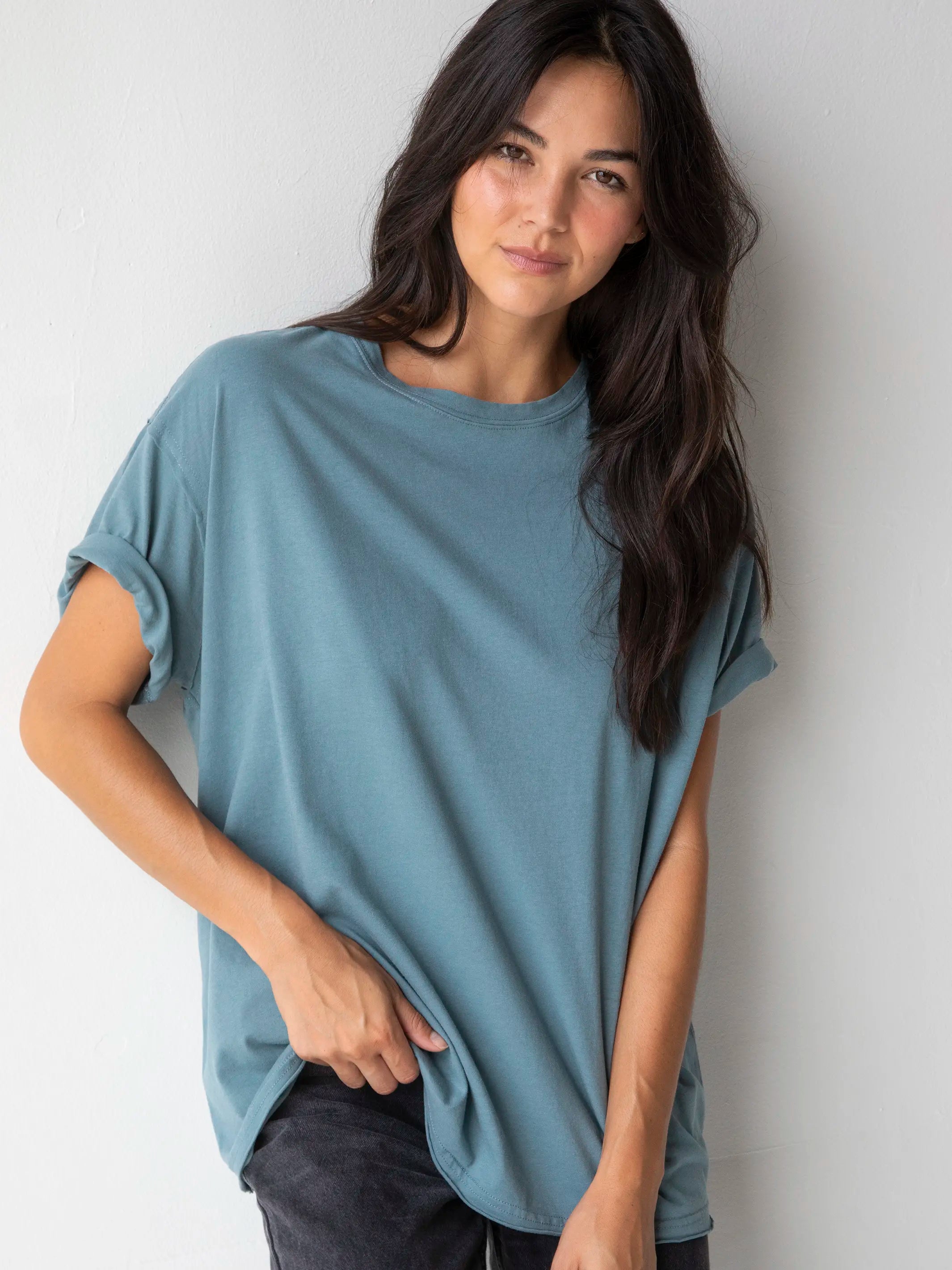 Take It In Cotton Tee - Dusty Blue