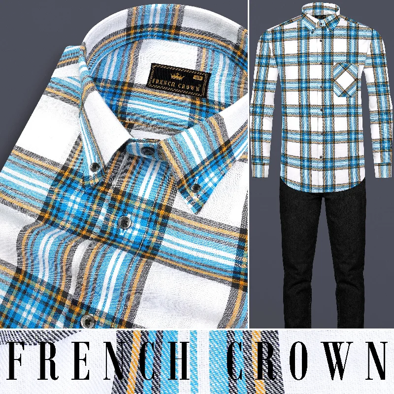 Bright White and Celestial Blue Twill Plaid Premium Cotton Shirt