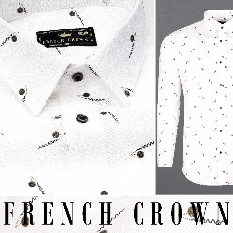 Bright White Printed Luxurious Linen Shirt