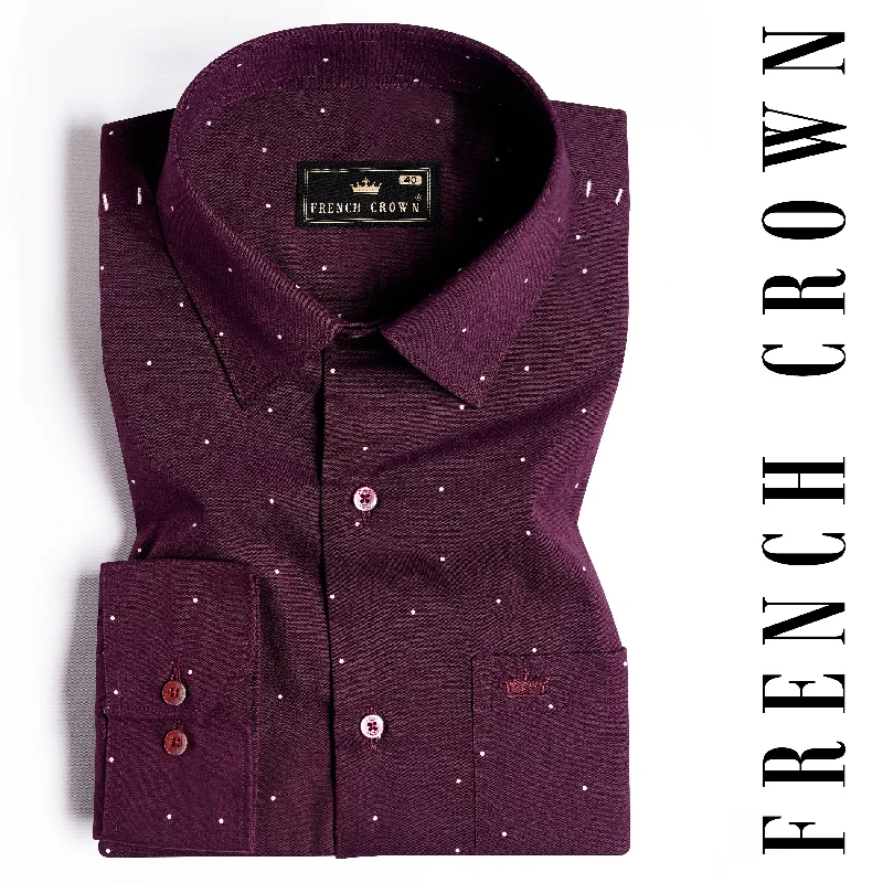 Eggplant Wine with White Dotted Twill Premium Cotton Shirt