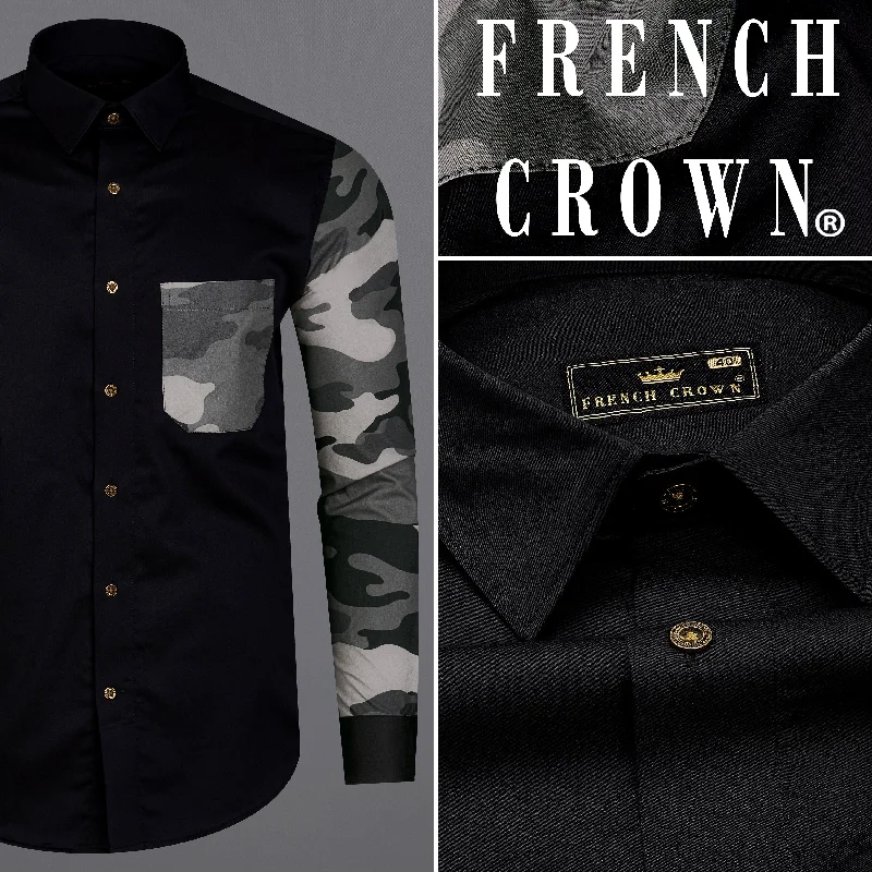 Jade Black with Camouflage Printed Royal Oxford Designer Shirt