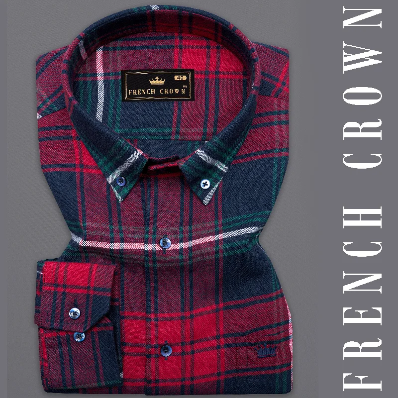 Shiraz Red and Ebony Clay Blue Twill Checkered Premium Cotton Shirt