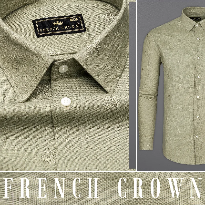 Taupe Green Embroidered Luxurious Linen Shirt